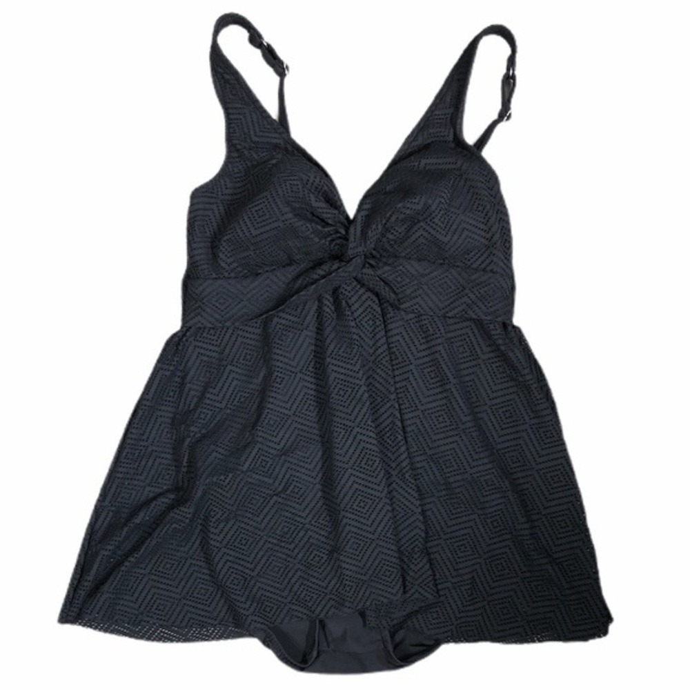 Swim Solutions Black Crochet Flyaway One-Piece Swimsuit sz 10 NWT - Picture 3 of 8